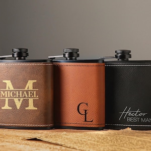 Personalized Groomsmen Flask, Custom Leather Hip Flask For Men, Groomsmen Gifts, Custom Engraved Flask, Best Man Flask Gifts, Wedding Gifts