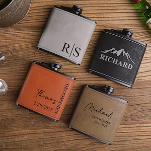 Personalized Leather Flask For Men, Groomsmen Gifts, Engraved Hip Flask + cups Set, Best Man Flask Gifts, Groomsmen Flask, Wedding Gift