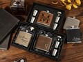 Custom 6oz Hip Flask For Men,Groomsmen,Dad,Best Man Gift,Personalized Name Engraved Leather Flask+cups Set,Flask gift Set,Wedding&Party Gift