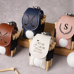 Personalized Leather Golf Ball Bag, Golf Tee Holder Ball Organizer, Mini Golf Ball Bag With Name, Golf Keychain For Men, Father's Day Gift