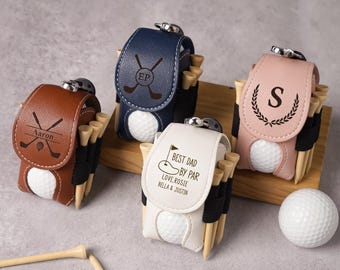 Personalized Leather Golf Ball Bag, Golf Tee Holder Organizer, Golf Keychain Gift