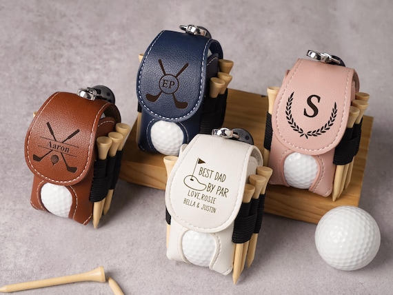 Personalized Leather Golf Ball Bag, Golf Tee Holder Organizer, Golf Keychain Gift