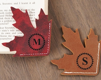 Initial Leather Bookmark, Leather Corner Bookmark, Leather Gift, Booklover Gift, Teacher Gift, Retirement Gift for Woman, Man