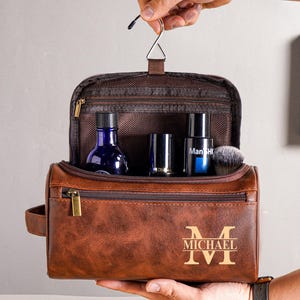Gepersonaliseerde toilettas voor mannen, leren reistoilettas, gegraveerde dopp-kits, reisaccessoires, cadeaus bruidsjonkers, cadeaus voor hem