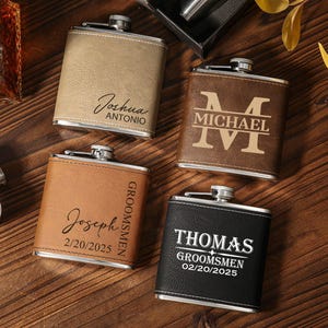 Petaca de cuero personalizada para hombre, regalo para padrinos de boda, juego de petaca y vasos grabados, petaca para padrinos de boda, petaca para padrinos de boda, regalo de boda