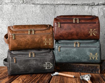 Personalized Toiletry Bag For Men, Groomsmen Gifts, Engraved Leather Travel Bag, Engraved Dopp Kits, Travel Accessories