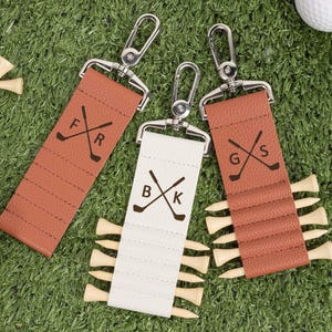 Étiquette de sac de golf en cuir gravée, porte-tee de golf personnalisé, cadeau de golf pour homme, cadeaux garçons d'honneur, cadeaux pour lui, accessoires de golf personnalisés