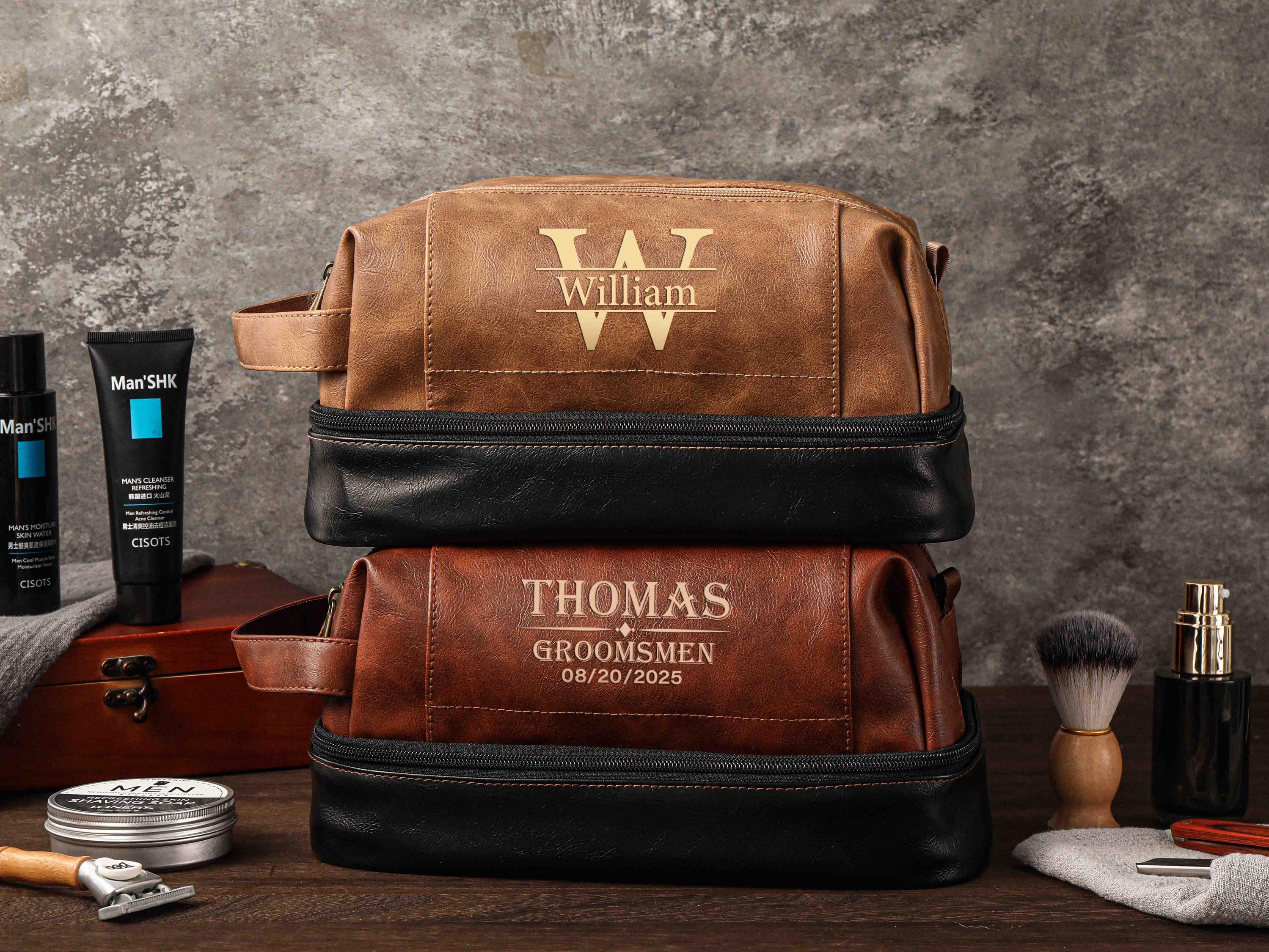 Personalized Toiletry Bag For Men, Groomsmen Gifts, Custom laser Engraved Toiletry bag, Travel Dopp Kits, Travel Toiletry Bag, Best Man Gift