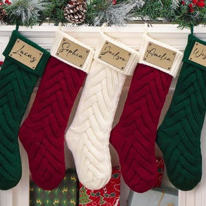 Personalized Leather Patch Christmas Stockings, Knitted Christmas Stockings with Name, Holiday Decor Gift, Holiday Stocking, Christmas Gifts