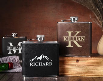 Personalized Engraved Flask for Groomsmen,Custom Name Engraved Best Man Gift,Groomsmen Gifts, Dad Gifts,Boyfriend Gift,Wedding Leather Flask