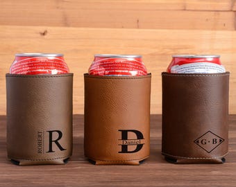 Personalized Groomsmen Can Cooler, Engraved Leather Can Cooler, Father's Day Gift, Beer Can Holder, Bachelor Party Can Cooler, Gifts for Him