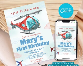 Editable Airplane Birthday Invitation – Vintage Plane Party Invite for Boys | First Flight & Aviator Theme