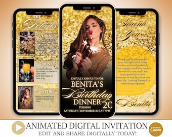 Animated Birthday Video Invitation Template, Editable Canva Invite (Digital Download)