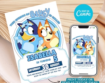 Bluey Birthday Invitation: Editable Digital Party Invite (Canva Template)