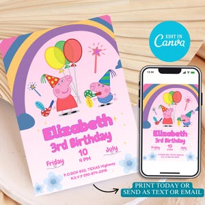 Convite de aniversário da fada Peppa Pig Convite digital da fada Peppa Pig Festa de aniversário da Peppa Pig, convite da Peppa Pig Convite infantil da porquinha