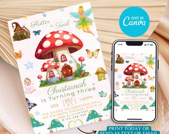 Editable Fairy Birthday Invitation: Whimsical Princess Party (Digital Canva Template)