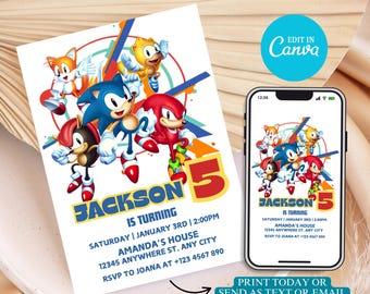 Editable Sonic Birthday Invitation – Kids Party Invite | Digital Download