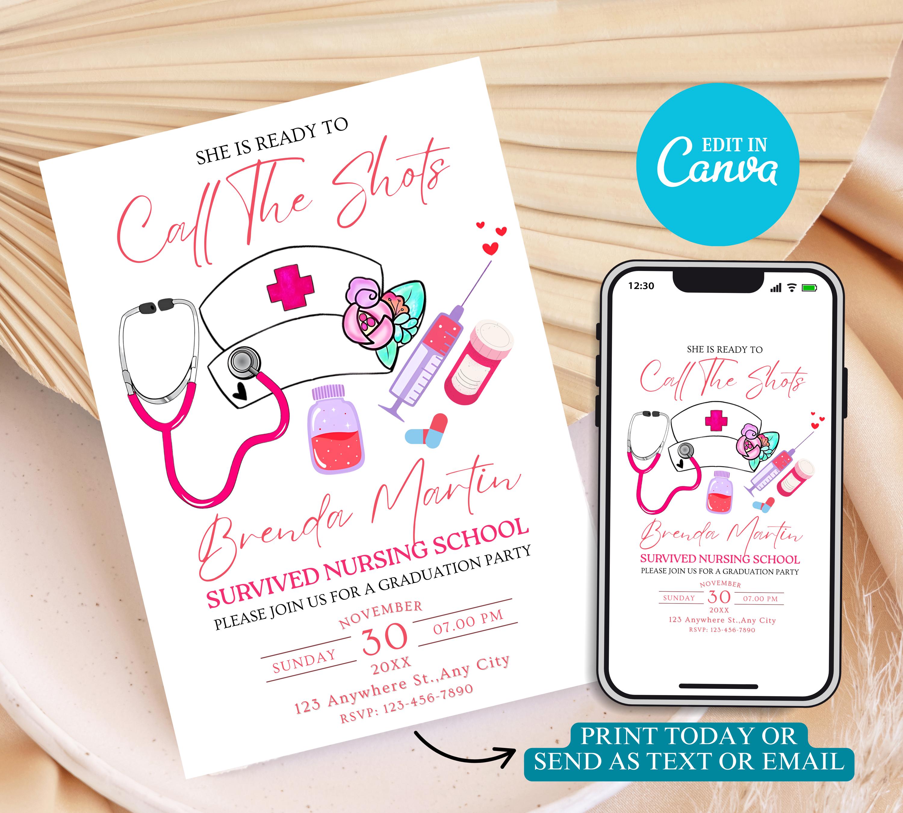 Nurse Graduation Party Invitation: Pink Medical Design (Digital Download)
