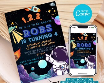 Space Boy Birthday Invitation: Galaxy Rocket Party (Digital Download, 5x7in Template)