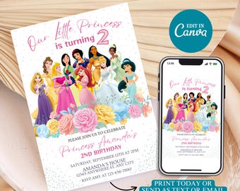 Editable Princess Birthday Invitation, Royal Fairytale Party Template (Digital Download)
