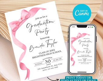 Nurse Graduation Invitation Template: Minimalist Bow (Digital Download)