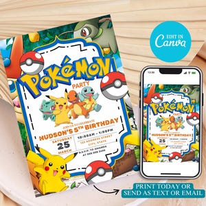 Invito Pokemon modificabile, invito compleanno Pokemon, invito carta digitale Pikachu, invito Pokemon invito festa compleanno Pokemon