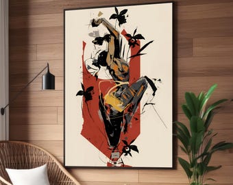 Abstract Dance Canvas Art – Modern Minimalist Figure Print, Bold Brushstrokes, Dynamic Wall Art, Ready to Hang, Framed or Unframed Canvas