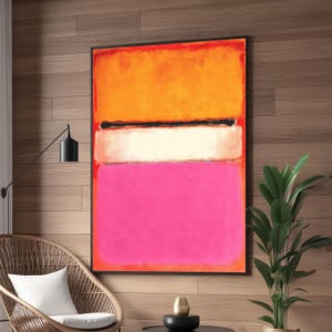 Orange, Pink, und Weiße Farbblock Leinwand Druck, Rothko-inspirierte abstrakte Kunst, mutige minimalistische Wanddekoration, lebendige zeitgenössische Kunstwerk