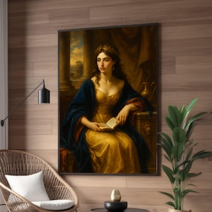Classic Renaissance Style Lady Portrait Canvas, Woman Reading Book Wall Art, Vintage Elegant Home Decor, Timeless Oil Painting Print
