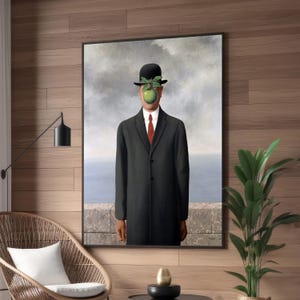 René Magritte ‘The Son of Man’ Canvas Print - Iconic Surrealism Wall Art with Floating Apple - Unique and Thought-Provoking Home Decor