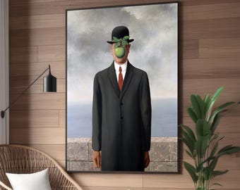 René Magritte ‘The Son of Man’ Canvas Print - Iconic Surrealism Wall Art with Floating Apple - Unique and Thought-Provoking Home Decor