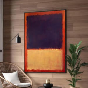 Mark Rothko Inspired Abstract Canvas Art Dark Blue, Red, and Beige Color Field Painting Minimalist Contemporary Wall Decor for ffice