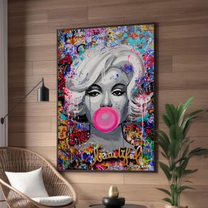 Marilyn Monroe Graffiti Canvas | Pop Art Street Style Wall Art | Iconic Celebrity Artwork for Modern Decor