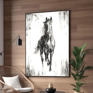 Abstract Black and White Horse Canvas Print | Modern Equine Art | Running Horse Wall Decor