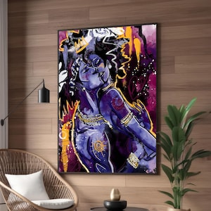 Black Love Abstract Art Print | Vibrant Couple Embrace | Modern Wall Decor for Home