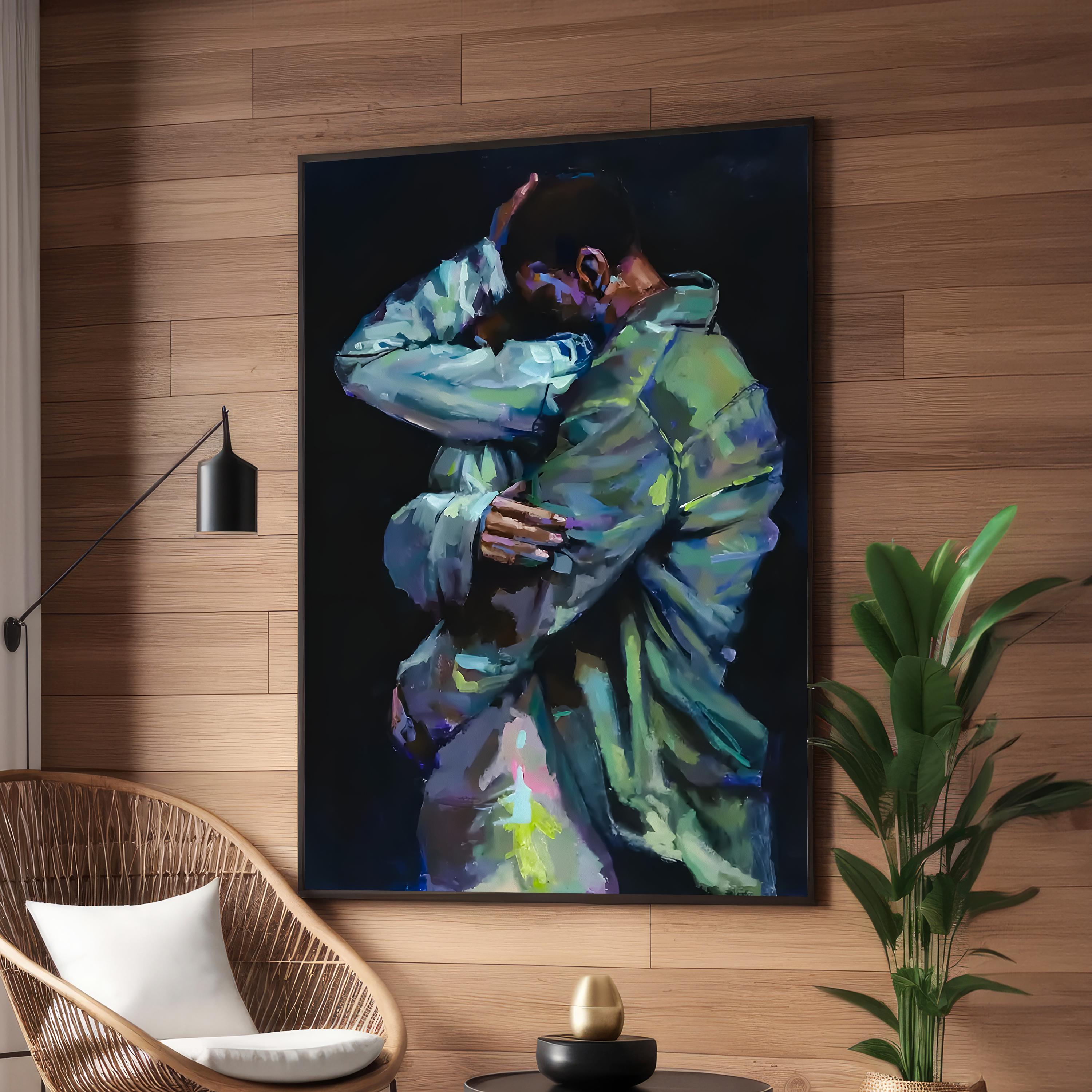 Abstract Embrace Couple Canvas | Intimate Impressionistic Wall Art | Bold Colors and Tender Connection | Ready to Hang Decor
