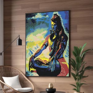 Vibrant Lord Shiva Canvas Print - Modern Hindu Art - Meditative Pop Art for Spiritual Home Decor