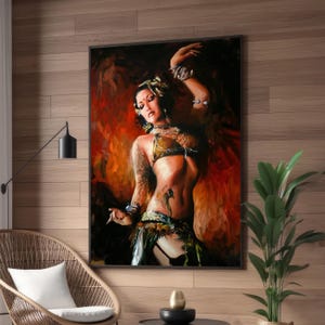 Belly Dancer Canvas Wall Art - Tribal Dance, Ready to Hang Canvas, Framed Belly Dance Artwork