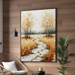 Rustic Autumn Pathway Canvas, Landscape Wall Art, Golden Trees Nature Print, Cozy Home Decoration, Ready to Hang