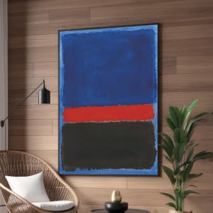 Mark Rothko Inspired Abstract Canvas Art Blue, Red, and Black Color Field Painting Minimalist Contemporary Wall Decor for Home or Office