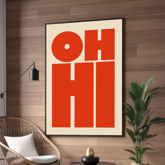 Orange OH HI Wall Art Poster - Modern Typography Print For Bedroom & Living Room Decor