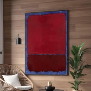 Vibrant Red and Burgundy Over Blue Canvas Print, Mark Rothko-Inspired Abstract Art, Modern Minimalist Wall Decor for Contemporary Spaces