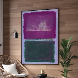 Mark Rothko Inspired Abstract Canvas Art, Purple and Green Color Block Painting, Modern Wall Art for Living Room or Office Decor