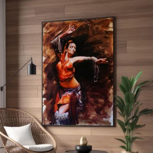 Graceful Belly Dancer Canvas Wall Art - Tribal Dance, Ready to Hang, Framed Artwork