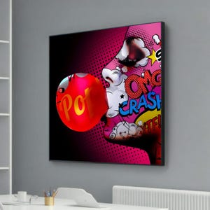 Stampa Bubblegum Pop Art - Decorazione murale in stile fumetto audace - Tela vibrante con cultura pop retrò - Arte moderna divertente per spazi giocosi