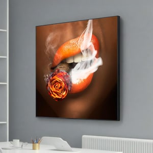 Burning Rose Lips Canvas Print - Surreal Pop Art - Bold Wall Decor for Modern Spaces