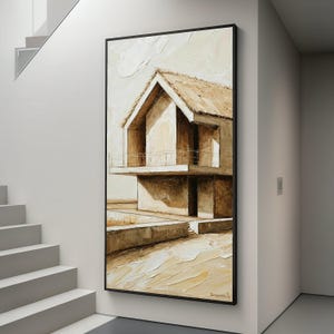 Modern Architecture Canvas Art, Neutral Toned House Painting, Minimalist Building Wall Art, Contemporary Home Decor Canvas, Art Print