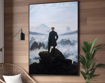 Wanderer Above the Sea of Fog Canvas,Iconic Romanticism Landscape by Caspar David Friedrich,Introspective and Serene Wall Art for Home Decor