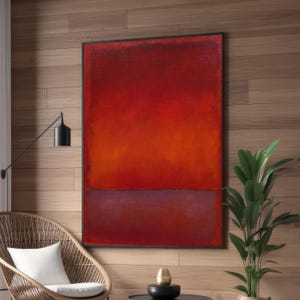 Abstract Expressionist Rothko-Inspired Canvas Art - Deep Red and Orange Color Field Painting - Minimalist Modern Wall Art for Home or Office
