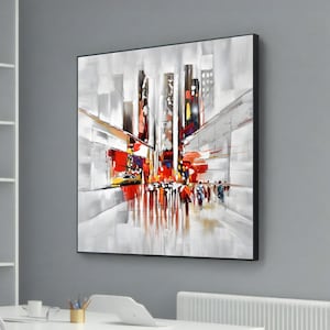 Modern Abstract Cityscape Canvas Art - Vibrant Urban Wall Decor - Contemporary Skyline Painting for Living Room or Office
